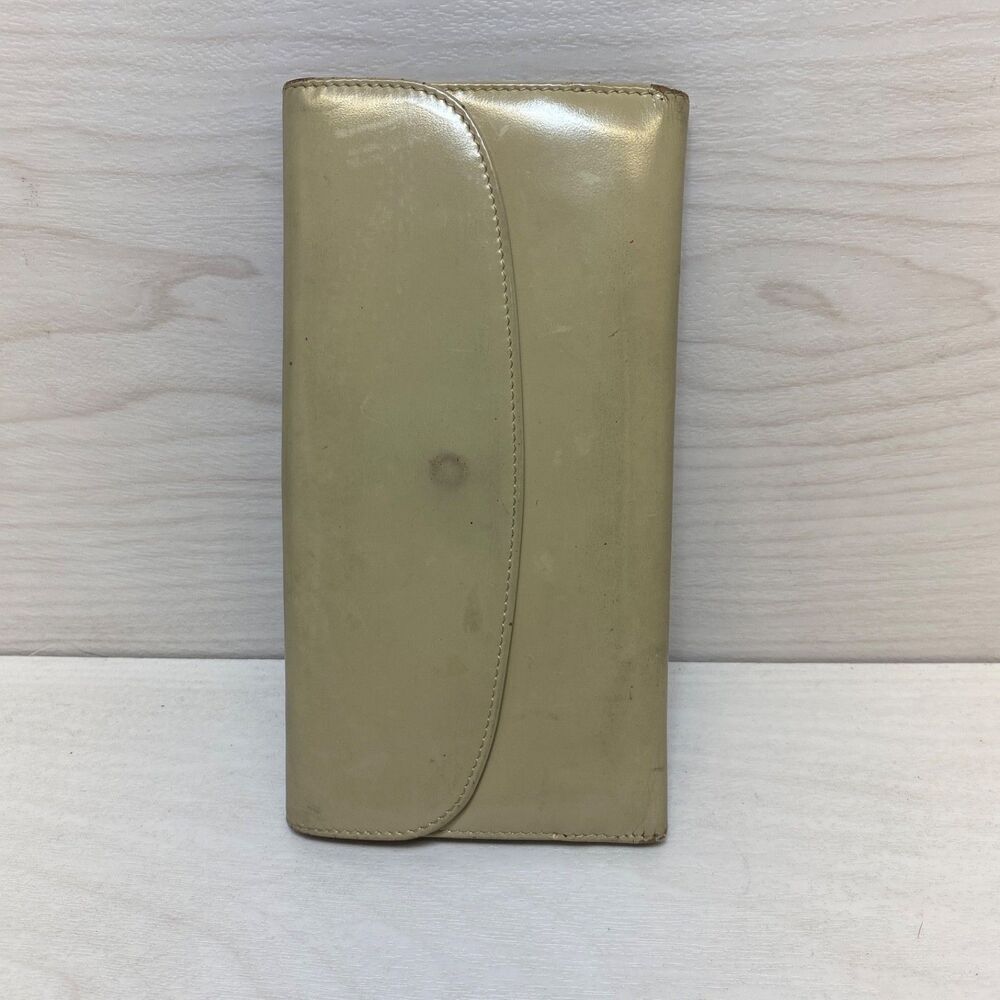 Gucci Bi-Fold Long Womens Wallet GG Monogram Authentic Beige W Gold Clasp - Picture 2 of 16
